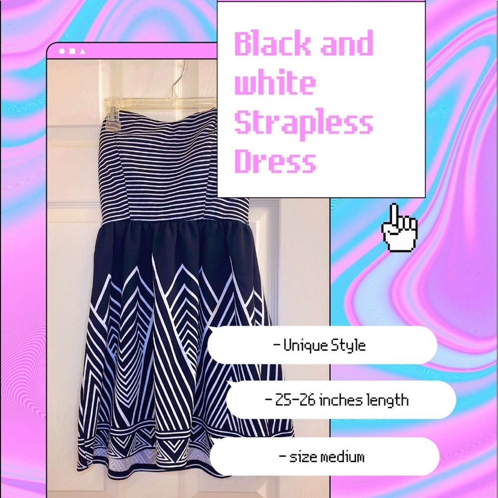 Black and white strapless short dress for women/juniors/girls